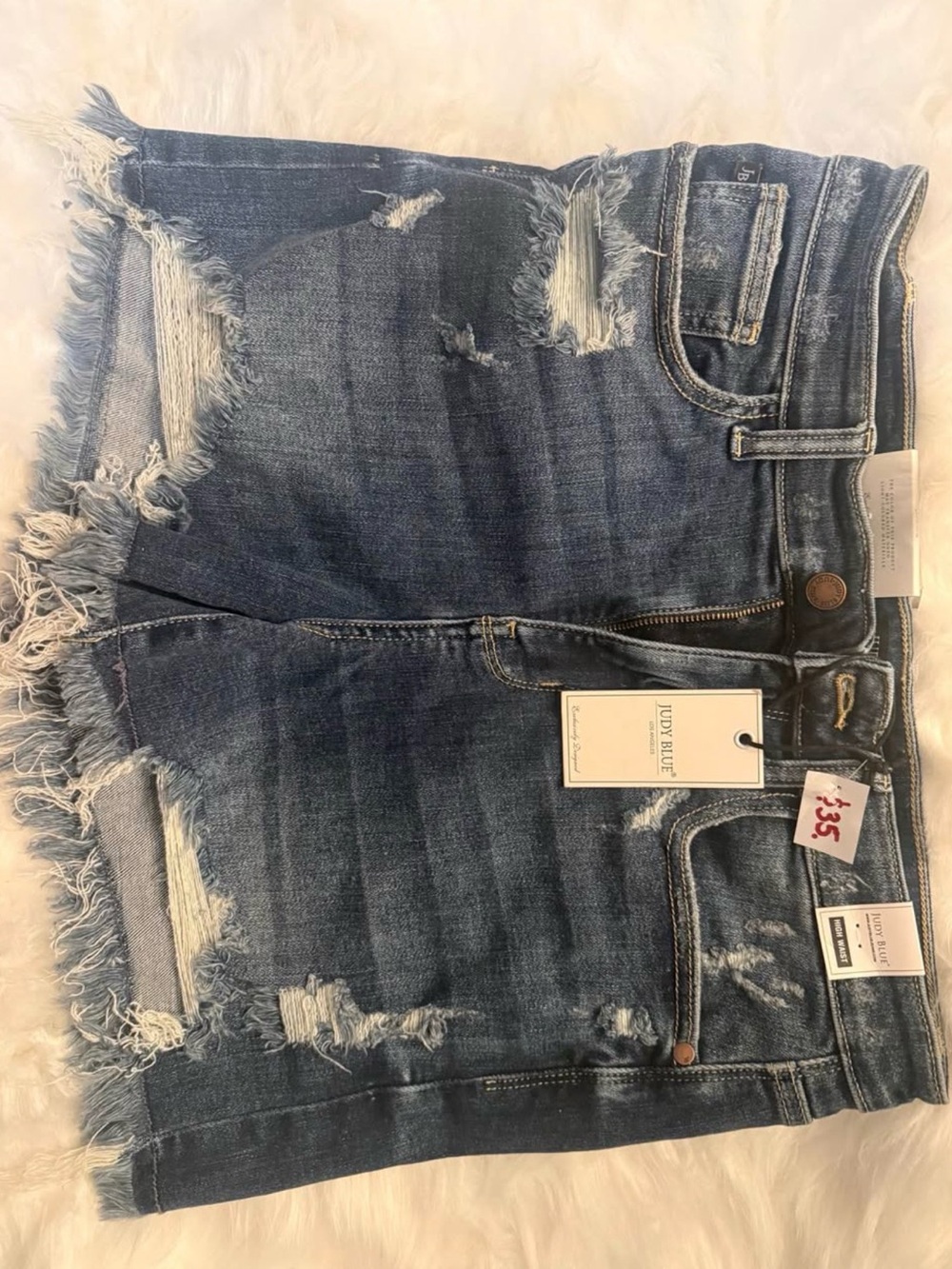 Judy Blue Medium Wash Distressed Frayed Denim Shorts